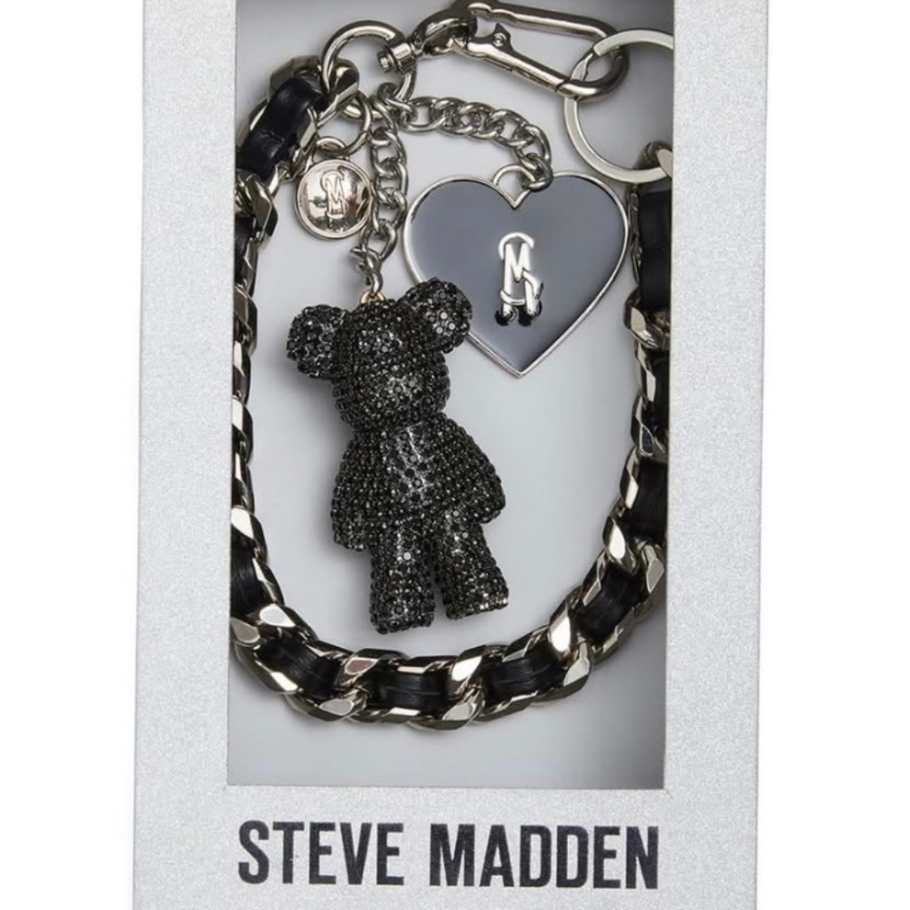 Steve Madden Boxed Rhinestone Heart & Bear Bag Charms